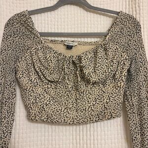 American Eagle Cream and Black Leopard Sheer Blouse